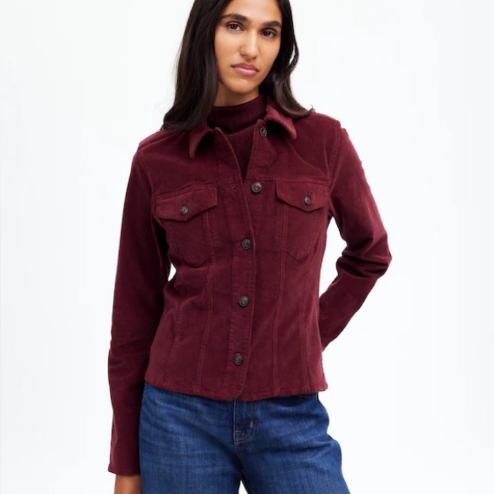 Madewell Shrunken Button-Front Corduroy Shirt Jacket in Dark Burgundy  Cabernet - Picture 3 of 9